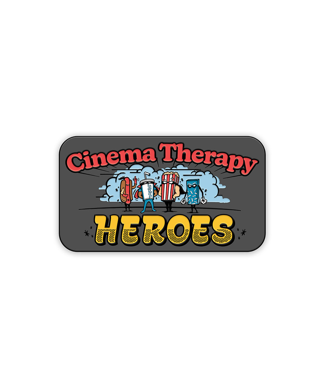 Cinema Therapy Heroes (Patreon) logo with soda and pops characters. Heroes deserve badges, wear it with pride!