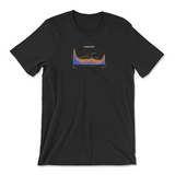 Black t-shirt with a colorful graphic on a white background