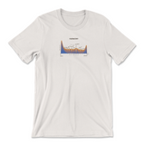 White t-shirt with a colorful graph on a white background
