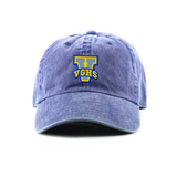 Denim style dad hat with yellow and blue V emblem embroidered in the center with VGHS in smaller letters on top.