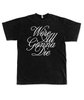 Black tee with script text in white, "We're All Gonna Die"