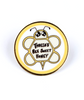Gold pin with digitally printed geometric bee with large cute eyes and the words Thalia's Bee Sweet Honey on it