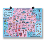 A landscape poster with many small icons illustrating different parts of medicine. The poster is called "Map of Medicine" from Domain of Science.