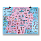 A landscape poster with many small icons illustrating different parts of medicine. The poster is called "Map of Medicine" from Domain of Science.