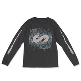 A black long sleeve shirt with an illustration of Jacob Horse and the text "Jacob Horse" "A horse? I can't draw that". From Drawfee.