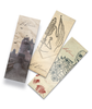 A set of three bookmarks with different illustrations, one of a spooky building with bats with text that reads "Re: Dracula", one with a bat skeleton that says "Re: Dracula" and one of a human skeleton with flowers that says "Re: Dracula". 