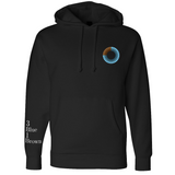 Black logo hoodie from 3Blue1Brown. Circular eye is in upper right and colored three quarters blue and one quarter brown. 3 Blue 1 Brown is written on the bottom of the left sleeve.