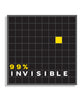 Square sticker split into a grid of all black squares except for 1 yellow square. Includes white and yellow words "99% Invisible"