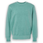 A mint green crewneck sweater with “code;” embroidered in the top right of the sweater in mint green - from Hello Mayuko