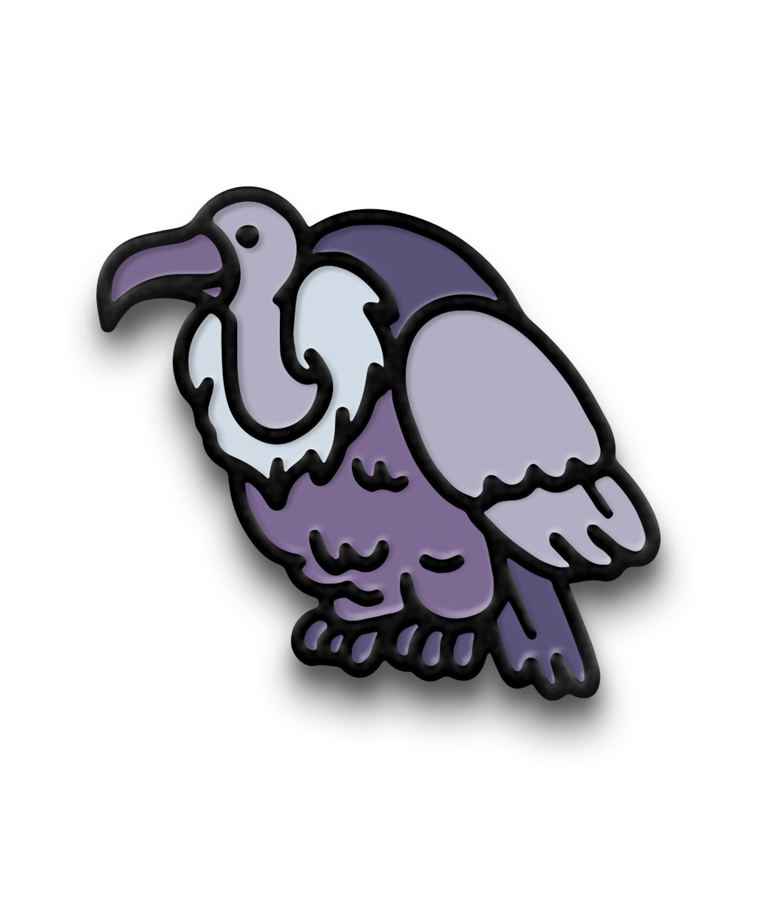 The vulture in is a sitting vulture with different shades of purple.