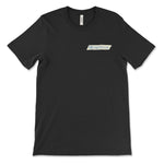 A black t-shirt with a print to look like a strip of masking tape in the upper right chest area with the text "NileBlue" written in what looks like blue pen. From NileRed.