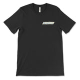 A black t-shirt with a print to look like a strip of masking tape in the upper right chest area with the text "NileBlue" written in what looks like blue pen. From NileRed.