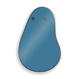 An ovular blue pin with a black outline and a wide base and thinner top. Two black circles act as the eyes - from Primer