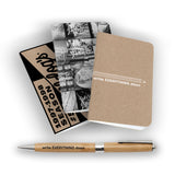 Three little paper notebooks and a wooden pen that says "Write EVERYTHING Down". From Mike Falzone.