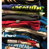 Stack of various styles of mystery shirts - from DFTBA Records