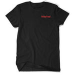 A classic black t-shirt with "NileRed" embroidered in red thread in the upper right breast position.