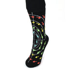 A black sock with spiraling white lines and red, yellow, green, and blue arrows on an axis - from 3Blue1Brown.