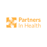 An orange square with four white hands coming in from each side. “Partners in Health” is to the right in orange sans serif font - from DFTBA
