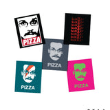 Five different Pizza John designs as stickers from 2014 - from Vlogbrothers