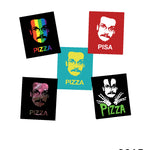 Five different Pizza John designs as stickers from 2015 - from Vlogbrothers