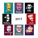 Eight different Pizza John designs as stickers from 2017 - from Vlogbrothers