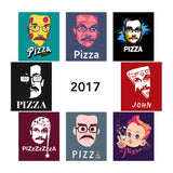 Eight different Pizza John designs as stickers from 2017 - from Vlogbrothers