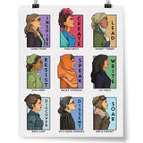 The Real Women poster from Karen Hallion depicts a grid of nine profiles of influential women each with a word written next to them.
