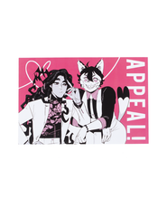 A print of a cat figure and another figure sitting next to each other with the text "Appeal!". 