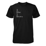 Black t-shirt with "3 Blue 1 Brown" on the top left of the shirt written in white serif font - from 3 blue 1 brown