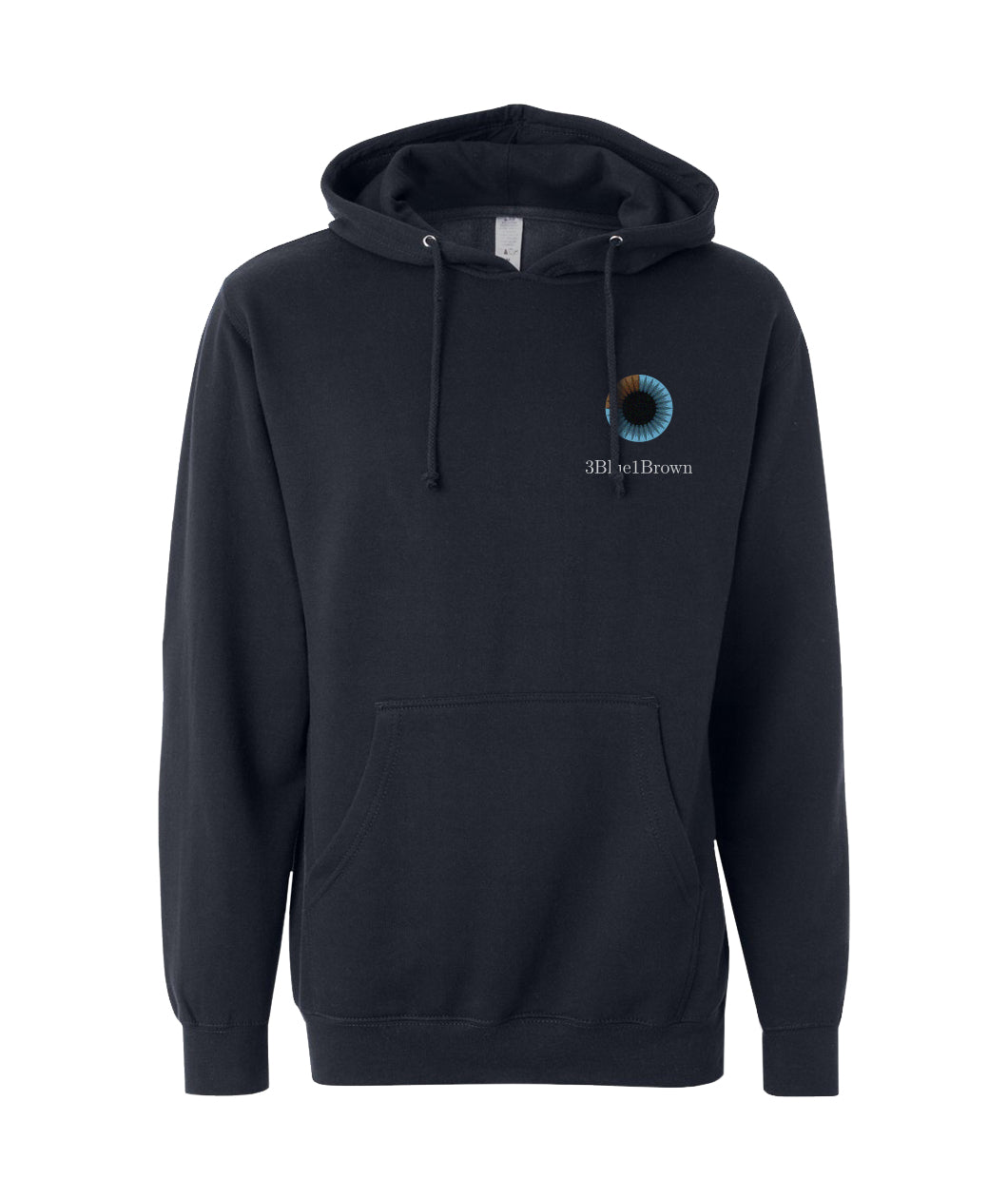 The front view of a black hoodie. The front of the hoodie has the 3Blue1Brown logo design over the breast. From 3Blue1Brown.