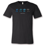 A black t-shirt with four pi characters. Three are different shades of blue and one is brown. The print is accompanied with the text "3Blue1Brown" below. From 3Blue1Brown.