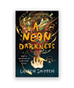 A Hardcover of the book "A Neon Darkness; What if the villain of your story is you?; A Bright Sessions Novel; Lauren Shippen". The cover is dark blue with a tornado of objects coming from an open hand.