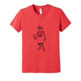 Courtney Dauwalter Robot, Robot, Robot Kids Shirt in Heather Red. Has black line drawing illustration of a robot on the front of the shirt.