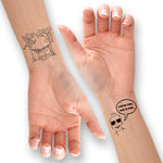 Two hands with two different tattoo designs from Courtney Dauwalter on the inside of the wrists.