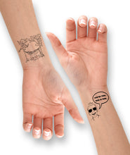 Two hands with two different tattoo designs from Courtney Dauwalter on the inside of the wrists.