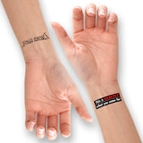 Two hands with two different tattoo designs from Courtney Dauwalter on the inside of the wrists.