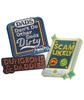 Three patches, one is the Dungeons & Daddies logo in red with yellow highlights on a black offset background. The second is an illustration of a phone that is rininging and the screen says SCAM LIKELY in yellow. The third patch says, "DADS Don't Do Other Dads Dirty" in white on a blue square patch with a white Honda Odyssey in the lower right corner.