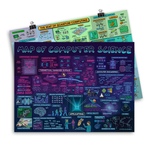 Two 18" x 24" posters about computer science and quantum computing. They have illustrations of different elements in each field.