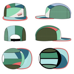 A photo showing 6 different angles of the same 5 panel camp hat from Ginger Runner.