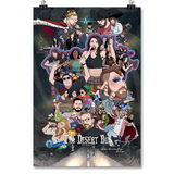 A digital mockup of a poster. It reads "For legal reasons, this is a joke" and "The Desert Bus for Hope 2024; If you love something, let it rip." It features an illustration of various moments from the show.