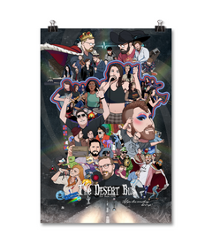 A digital mockup of a poster. It reads "For legal reasons, this is a joke" and "The Desert Bus for Hope 2024; If you love something, let it rip." It features an illustration of various moments from the show.