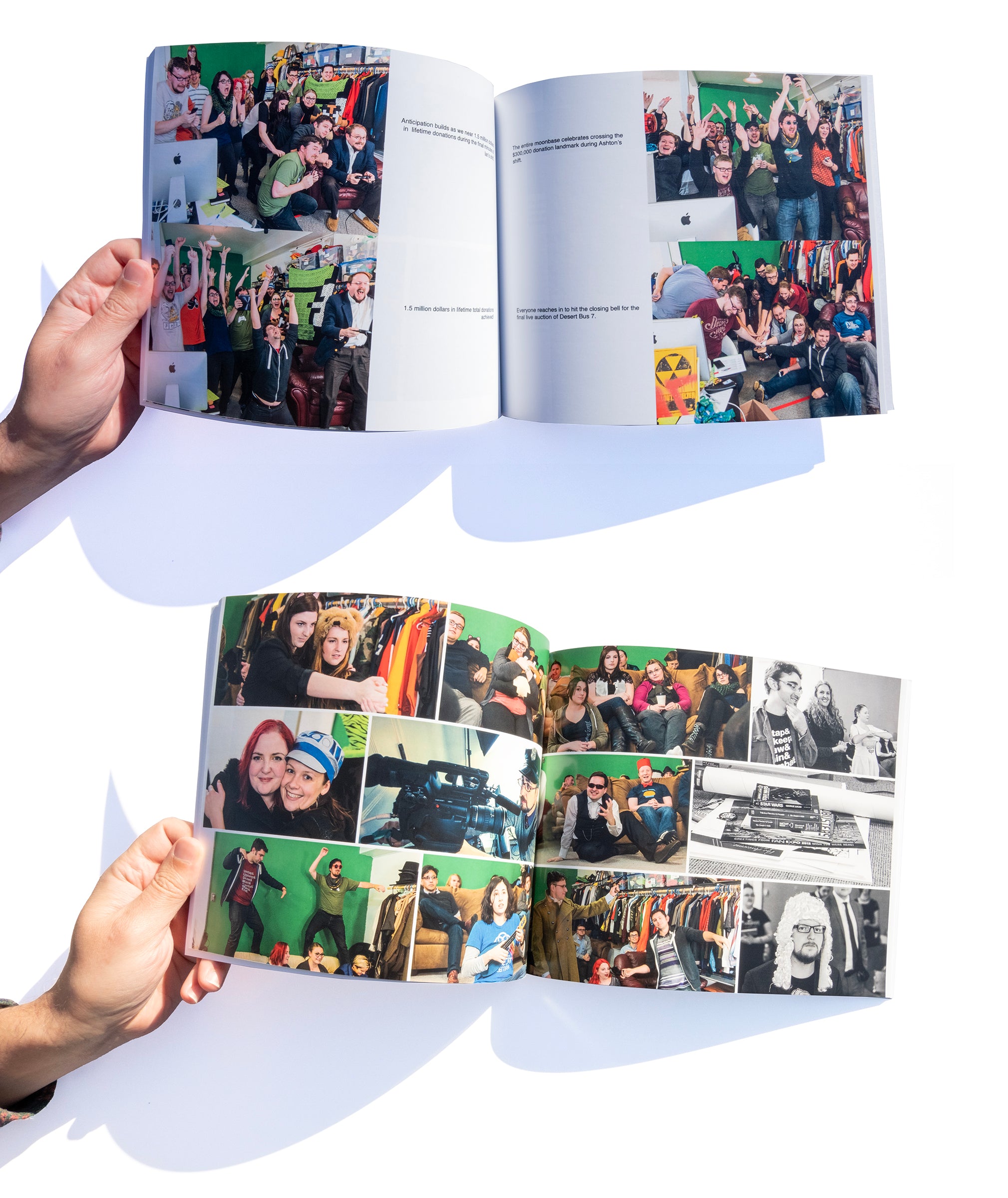 A photo of several inner pages from the Desert Bus for Hope Seven photo book.