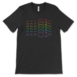 Black t-shirt with rainbow loadingreadyrun logo .