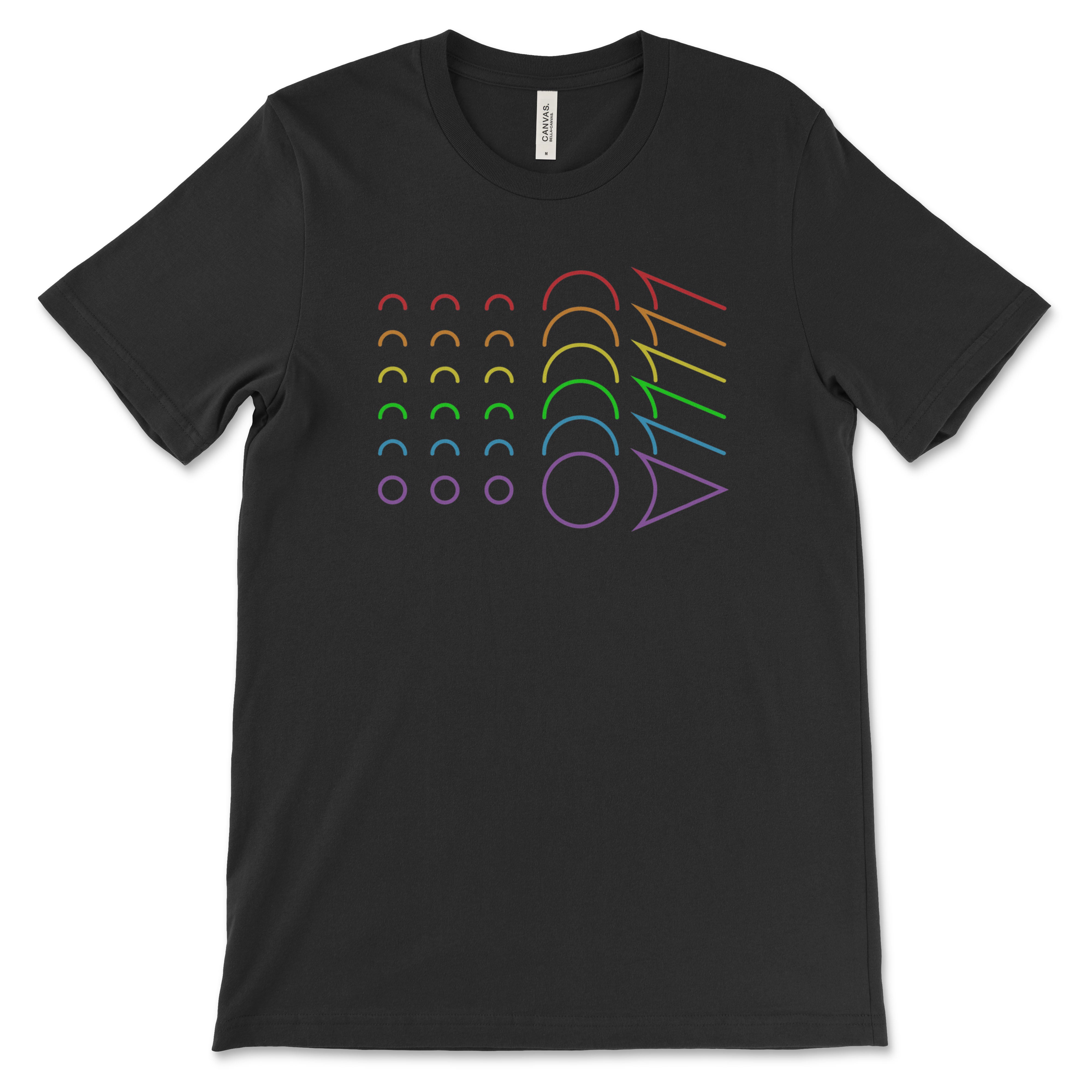 Black t-shirt with rainbow loadingreadyrun logo .
