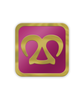 The Snack Mage pin from PlayFrame is a square pin with rounded edges. The outline is gold with the interior pink and a gold design in the middle. 