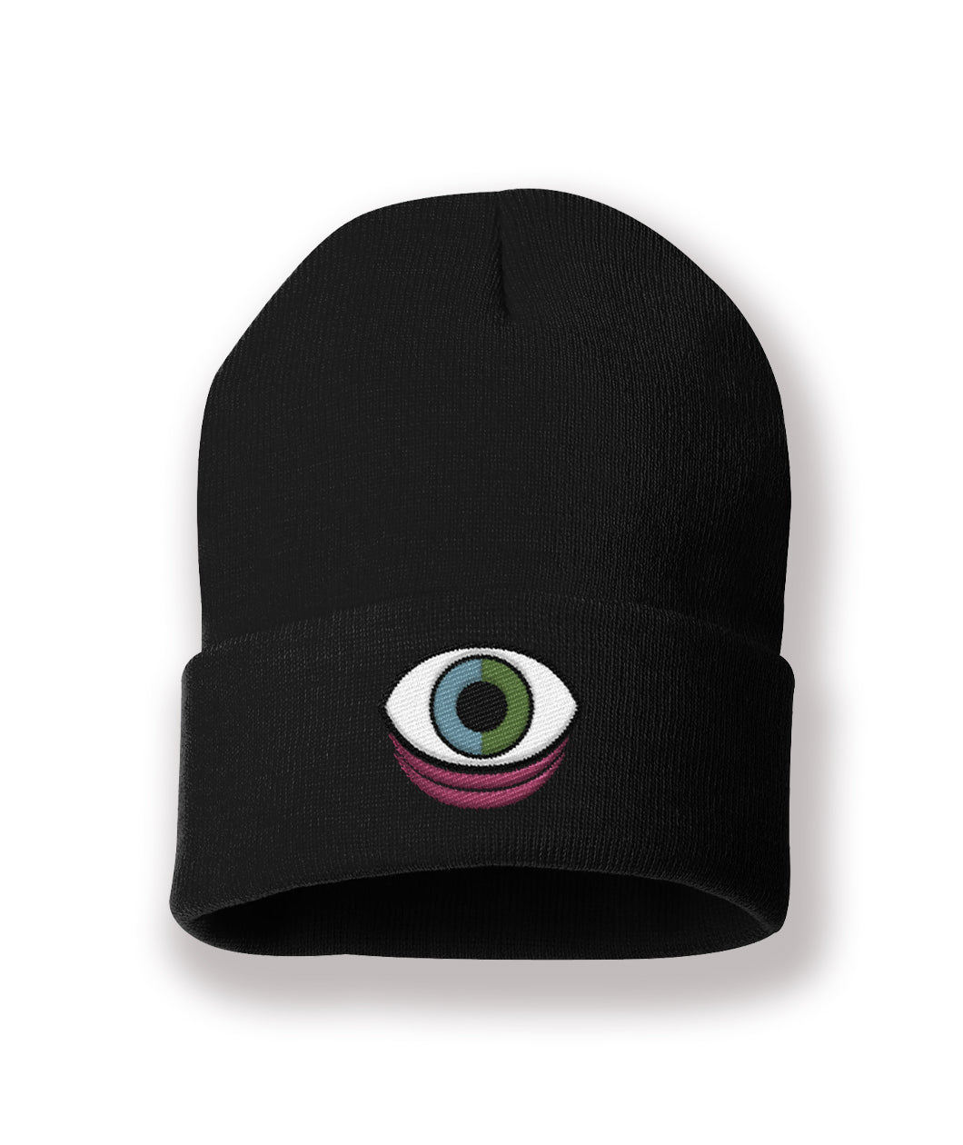 A black beanie with Secret Sleepover Society’s logo of an eye embroidered on the cuff. From Secret Sleepover Society.