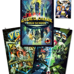 Three movie size posters each from the different seasons of Video Game High School. Also a mini poster which is postcard size of the characters from the show in the anime style.