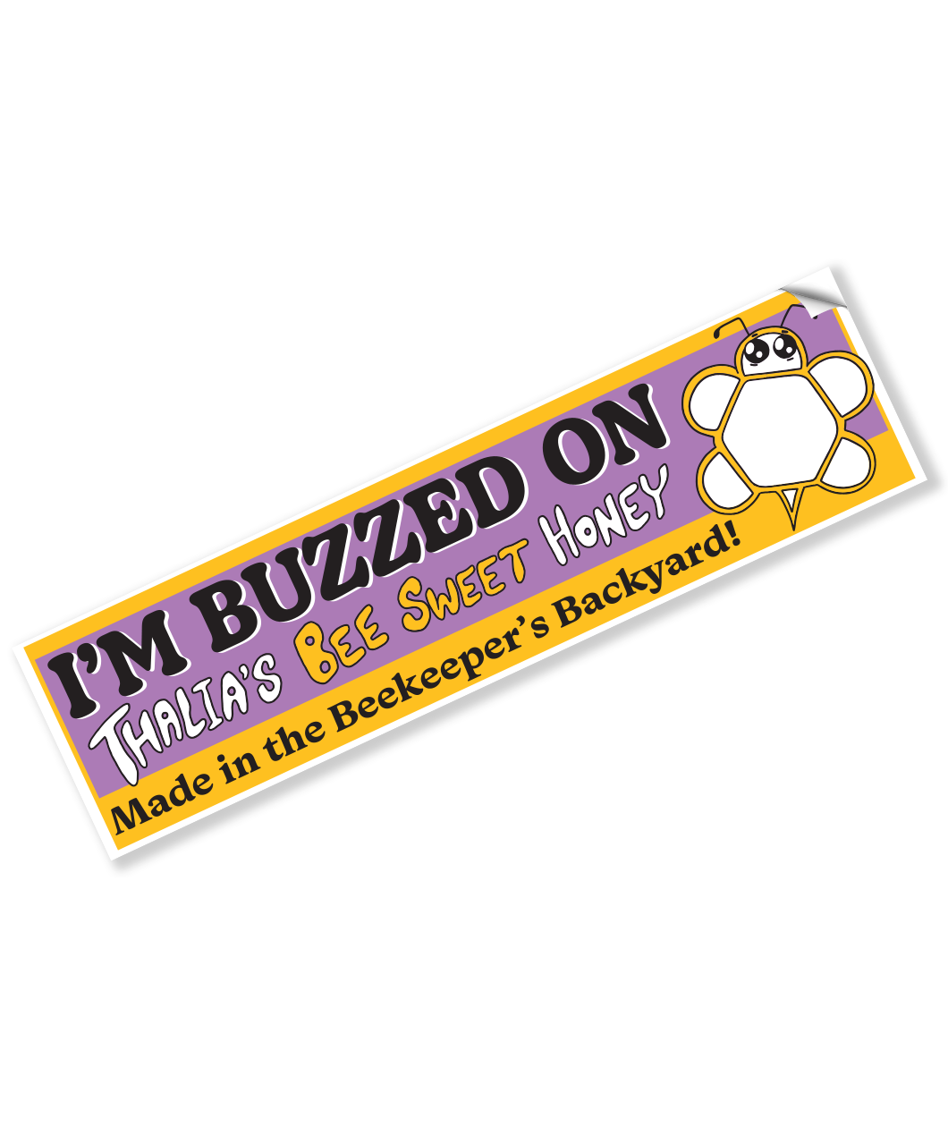 Yellow and Purple bumper sticker with the phrase 