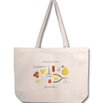 Mockup of natural cotton tote featuring a design of various sewing supplies with the caption "Essentials Only"