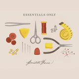 Digital design of various sewing supplies with the caption "Essentials Only"